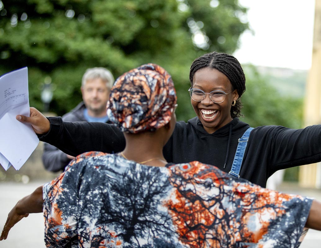 Student and mother celebrating A Level results