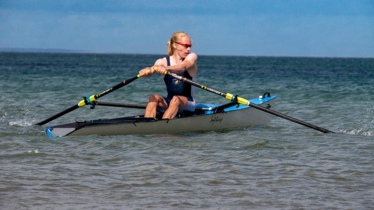 Year 13 student rowing.