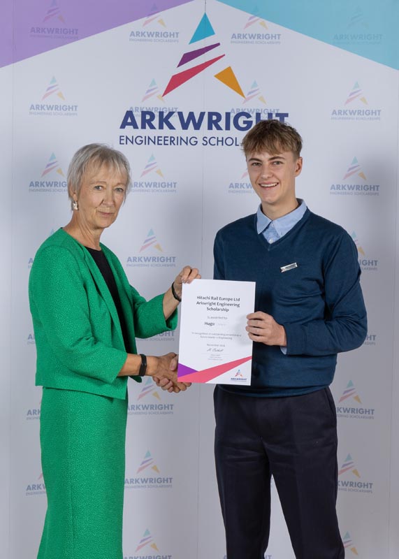 Hugo M in Year 12 receives his Arkwright Engineering Scholarship